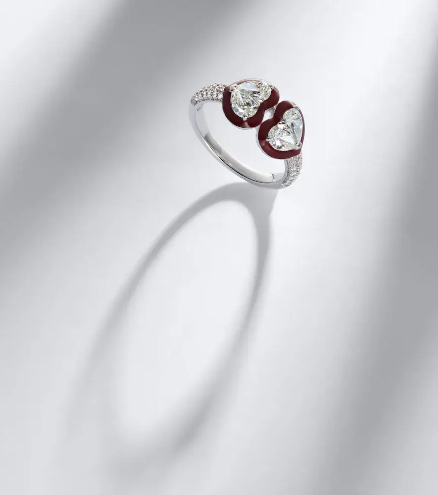 Kamyen Twin Heart 18kt white gold and enamel ring with diamonds | Thumbnail 5
