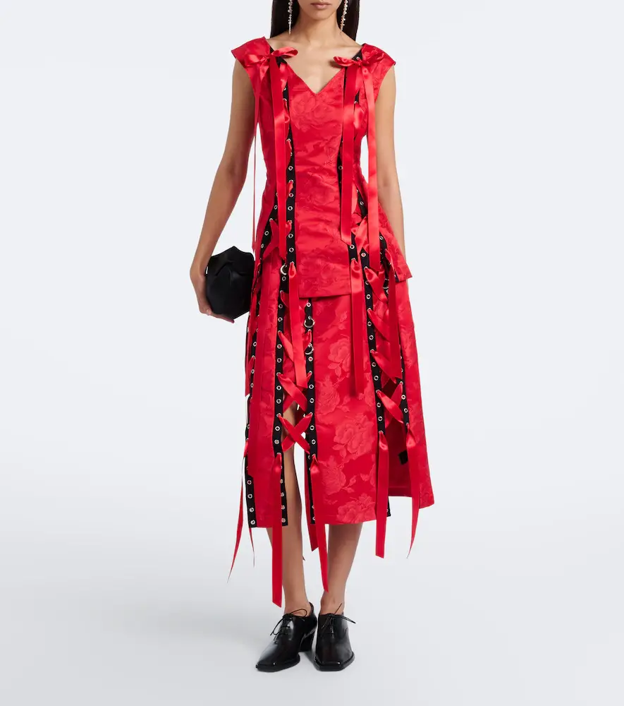 Simone Rocha Bow-detail floral brocade midi skirt | Thumbnail 4
