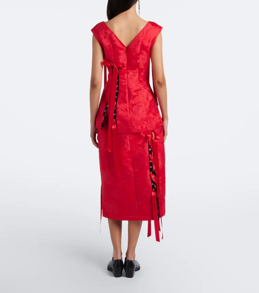 Simone Rocha Bow-detail floral brocade midi skirt | Thumbnail 6