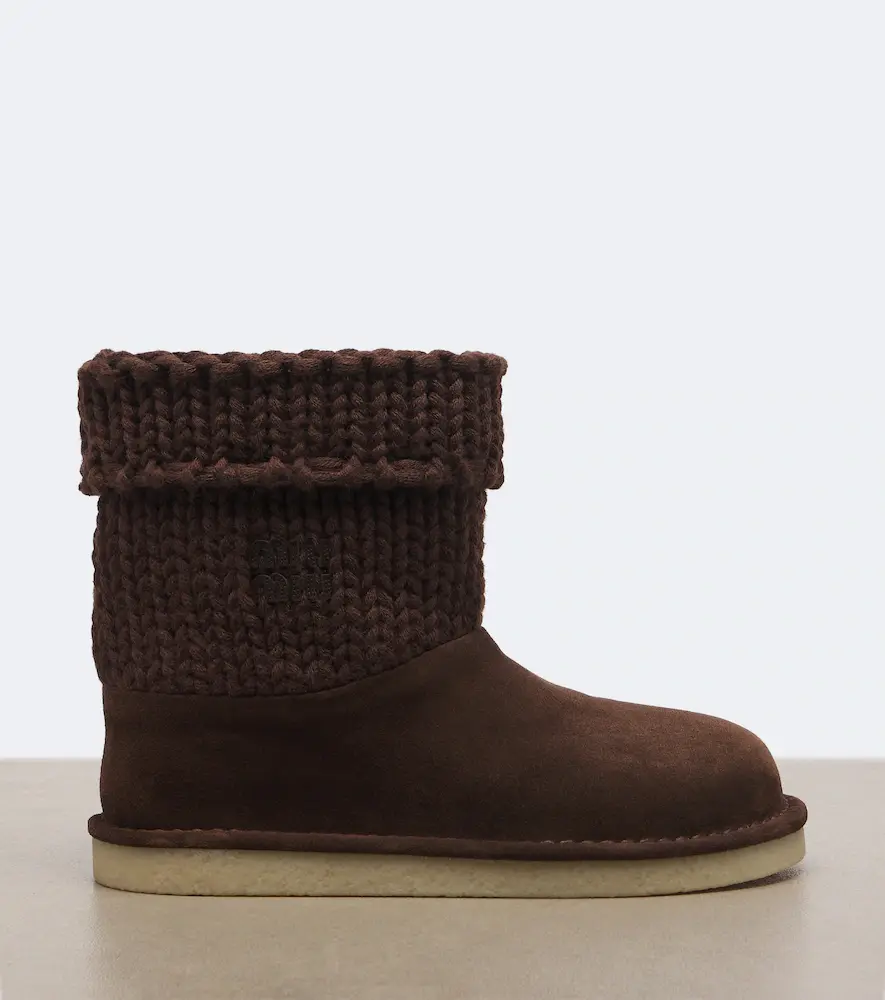 Miu Miu Paneled knitted suede ankle boots | Thumbnail 2