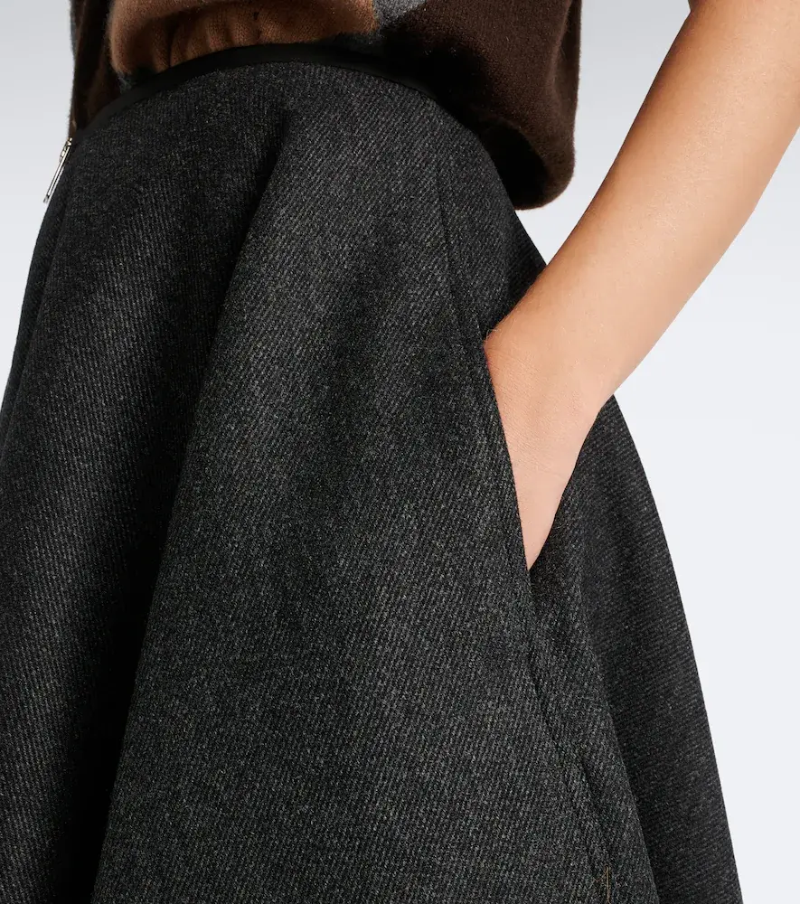 Prada Re-Nylon-trimmed virgin wool midi skirt | Thumbnail 2