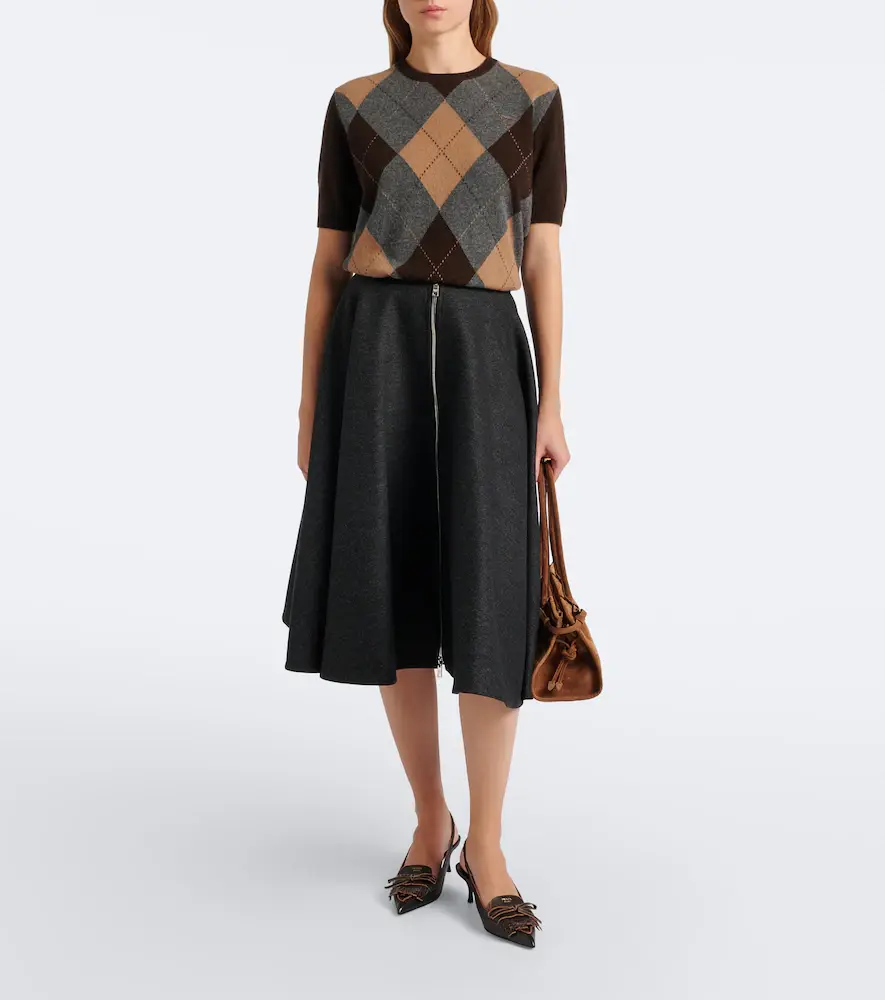 Prada Re-Nylon-trimmed virgin wool midi skirt | Thumbnail 3