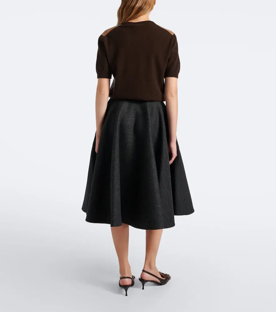 Prada Re-Nylon-trimmed virgin wool midi skirt | Thumbnail 4