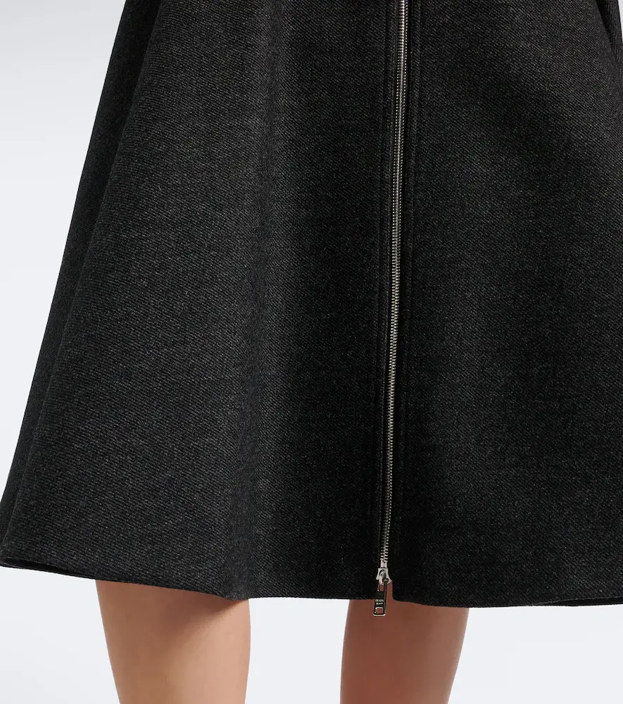 Prada Re-Nylon-trimmed virgin wool midi skirt | Thumbnail 6