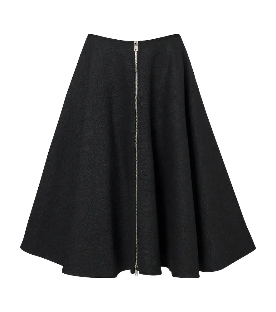 Re-Nylon-trimmed virgin wool midi skirt
