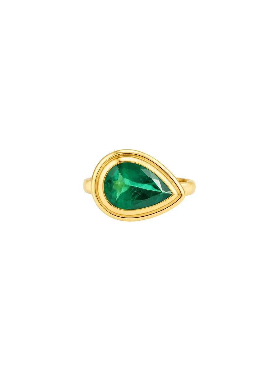Wish Fine Jewelry 2.03ct Emerald 18K Gold Double Bezel Pear Signet Ring