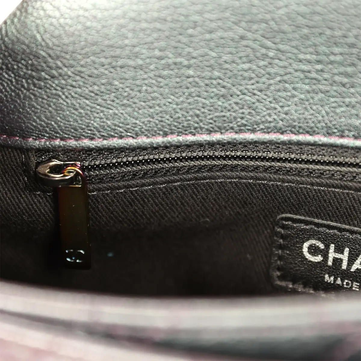 Chanel Pre-owned Chanel Small Double Carry Waist Chain Flap Bag Purple Iridescent Goatskin Rainbow Hardware | Thumbnail 9 Chanel Pre-owned Chanel Small Double Carry Waist Chain Flap Bag Purple Iridescent Goatskin Rainbow Hardware | Thumbnail 9