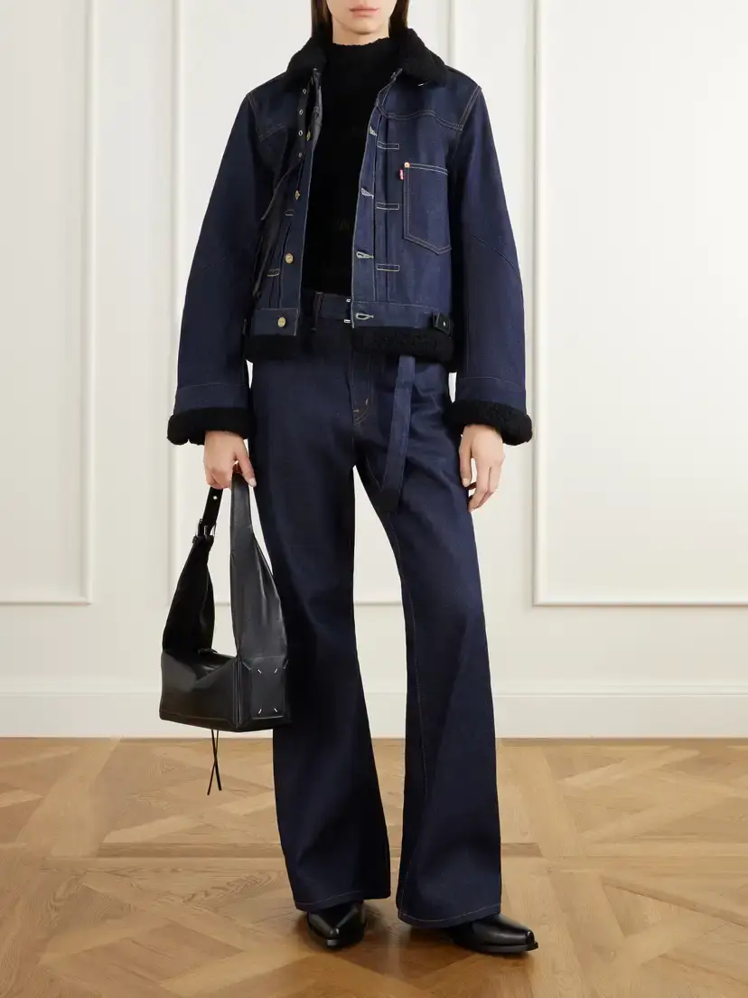 Sacai + Levi's Plush And Leather-trimmed Denim Jacket | Thumbnail 2