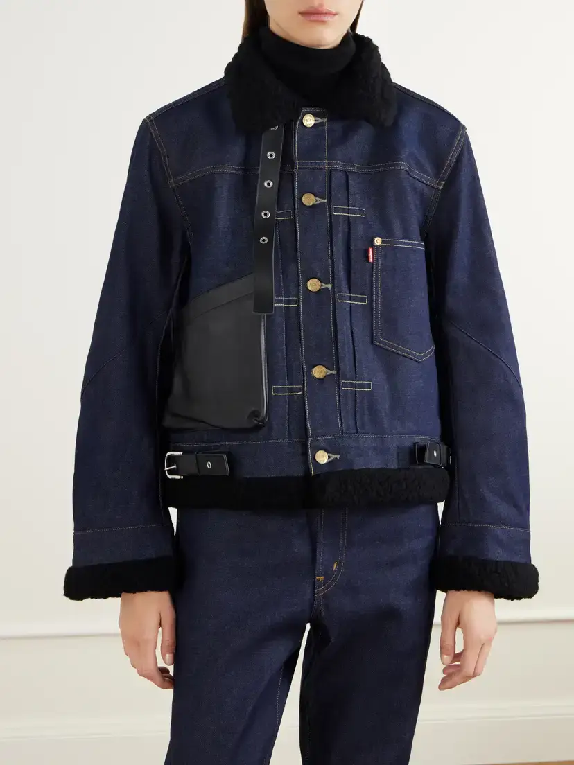 Sacai + Levi's Plush And Leather-trimmed Denim Jacket | Thumbnail 3