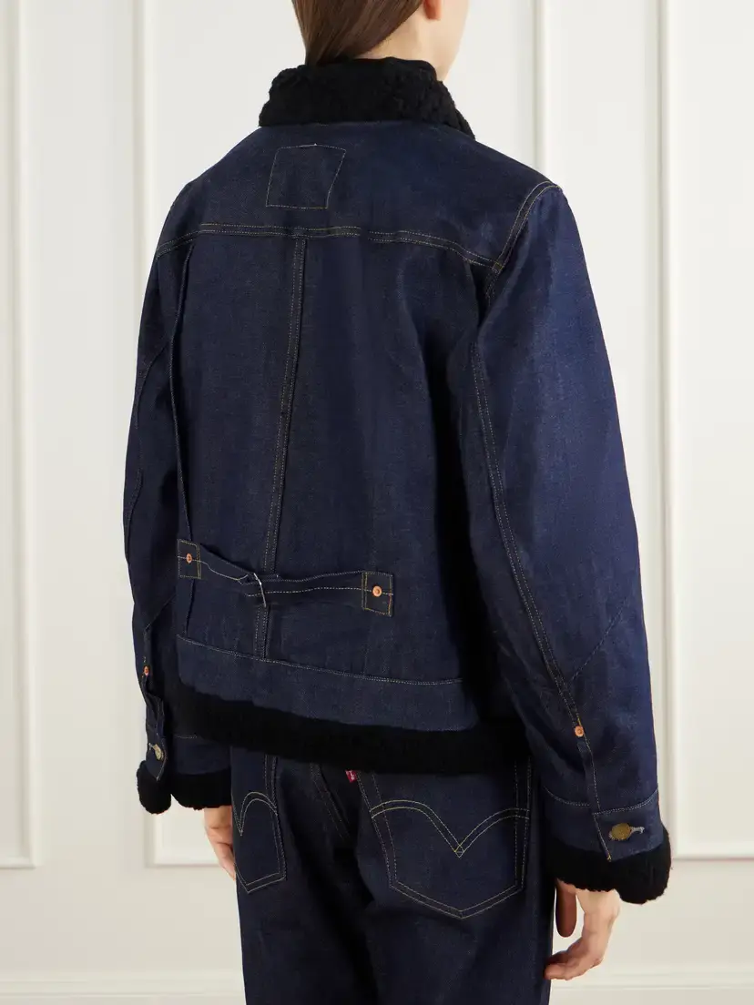 Sacai + Levi's Plush And Leather-trimmed Denim Jacket | Thumbnail 4