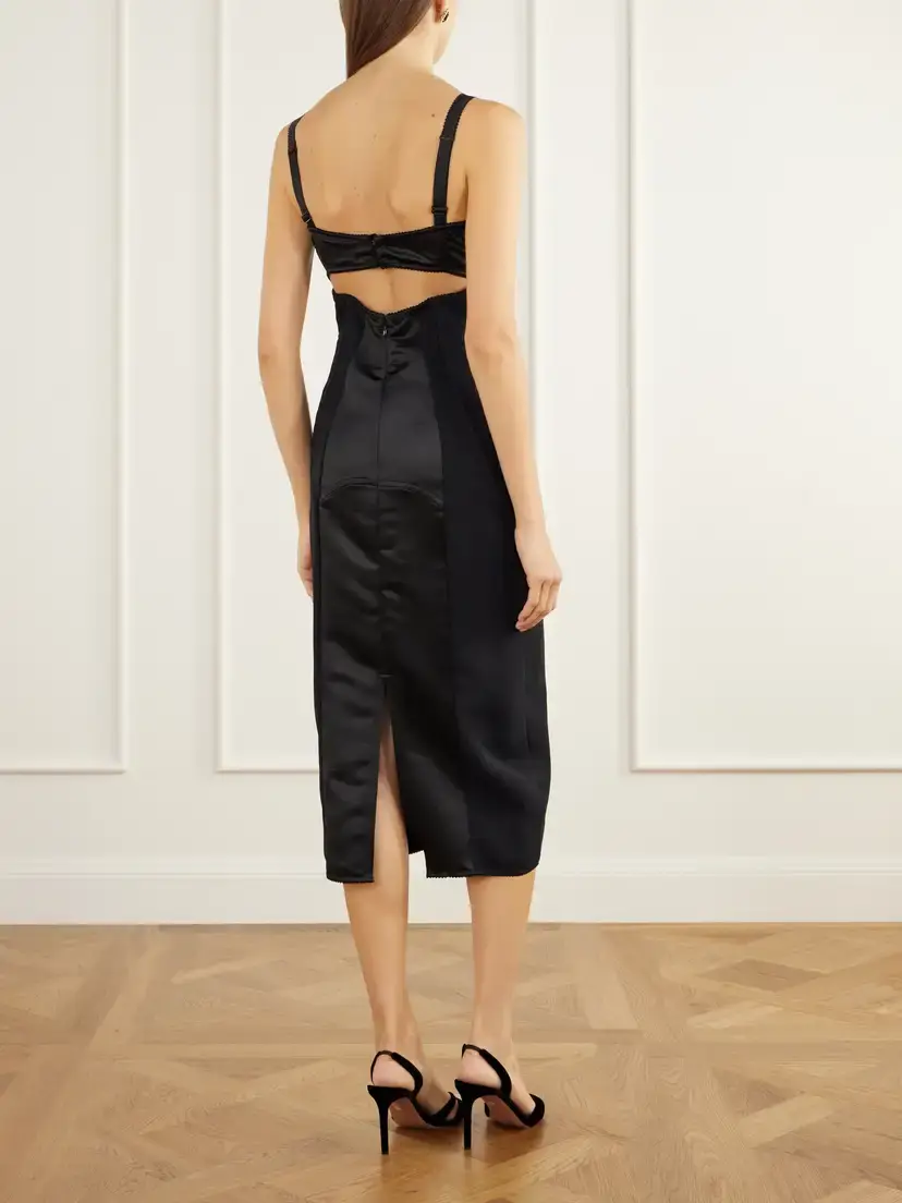 Dolce & Gabbana Paneled Cut-out Lace-trimmed Satin And Crepe Midi Dress | Thumbnail 3 Dolce & Gabbana Paneled Cut-out Lace-trimmed Satin And Crepe Midi Dress | Thumbnail 3