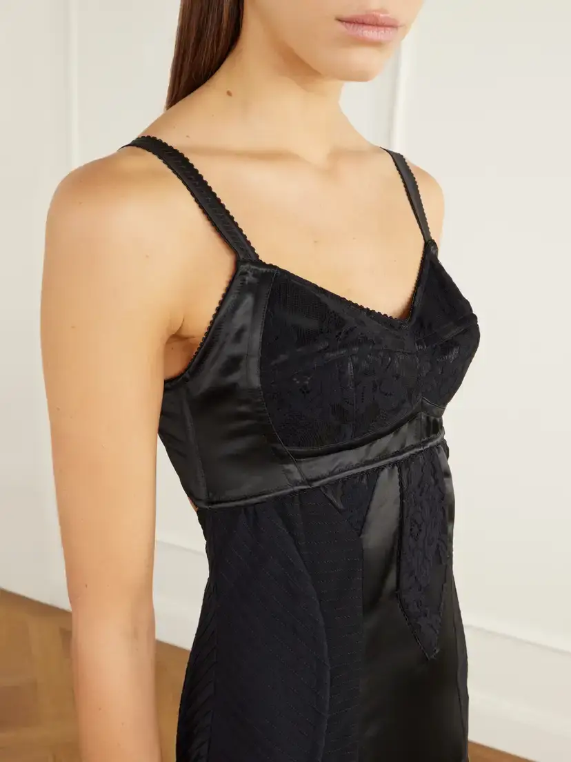 Dolce & Gabbana Paneled Cut-out Lace-trimmed Satin And Crepe Midi Dress | Thumbnail 4 Dolce & Gabbana Paneled Cut-out Lace-trimmed Satin And Crepe Midi Dress | Thumbnail 4