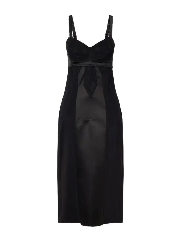 Dolce & Gabbana Paneled Cut-out Lace-trimmed Satin And Crepe Midi Dress