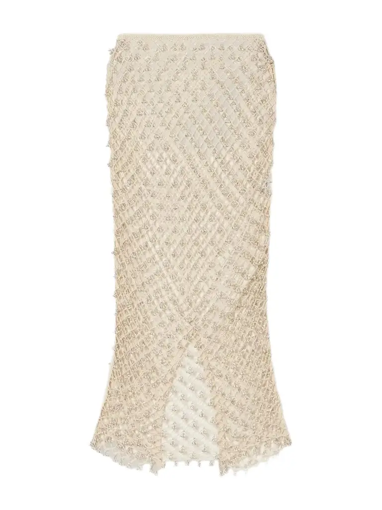 Jhanjar Embellished Cotton Crochet-knit Midi Skirt Jhanjar Embellished Cotton Crochet-knit Midi Skirt