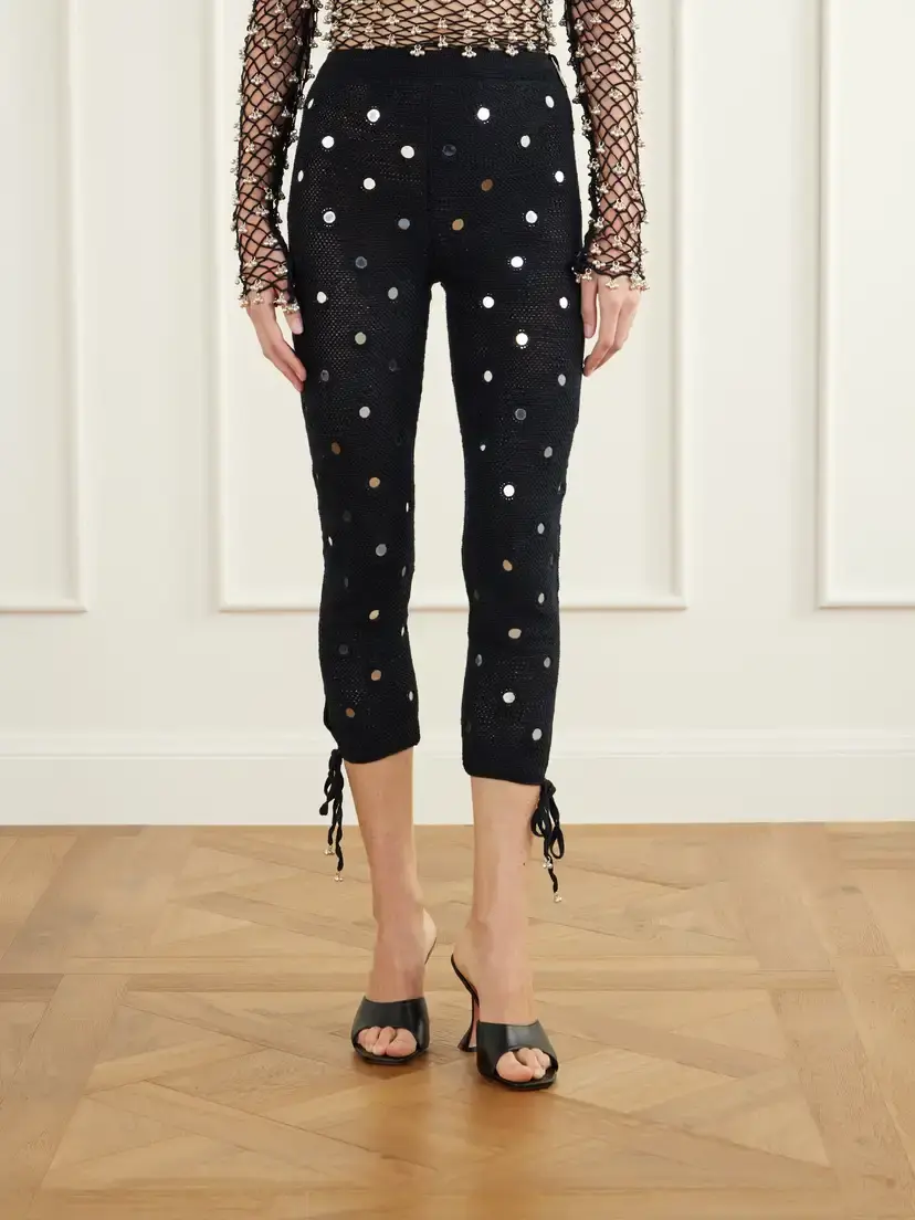 Yoshita 1967 Tanvee Embellished Cotton Crochet-knit Skinny Capri Pants | Thumbnail 3 Yoshita 1967 Tanvee Embellished Cotton Crochet-knit Skinny Capri Pants | Thumbnail 3
