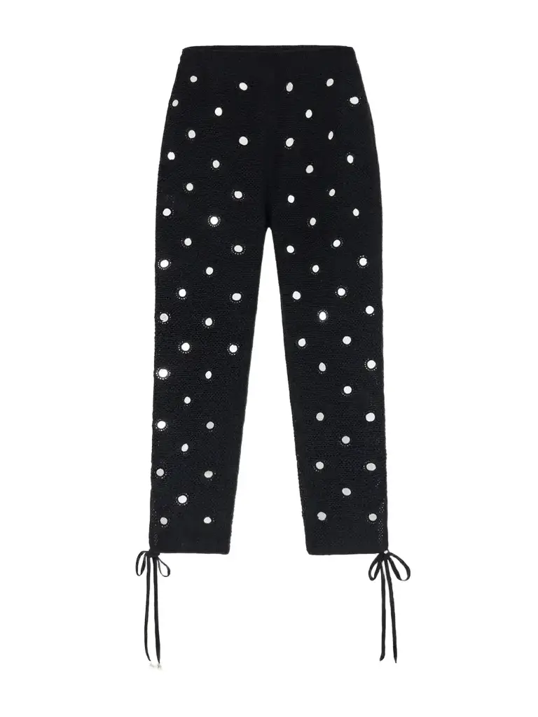 Yoshita 1967 Tanvee Embellished Cotton Crochet-knit Skinny Capri Pants