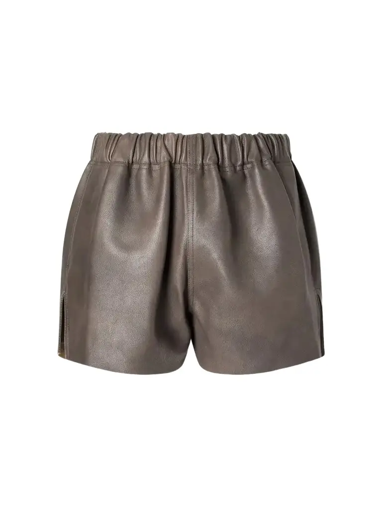 Rick Owens Delave Gathered Textured-leather Shorts