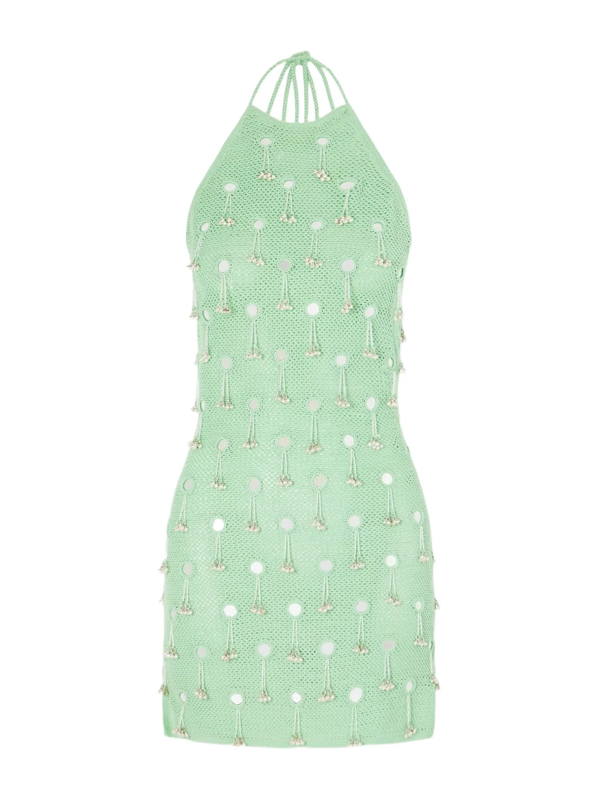Lilian Embellished Cotton Crochet-knit Halterneck Mini Dress Lilian Embellished Cotton Crochet-knit Halterneck Mini Dress