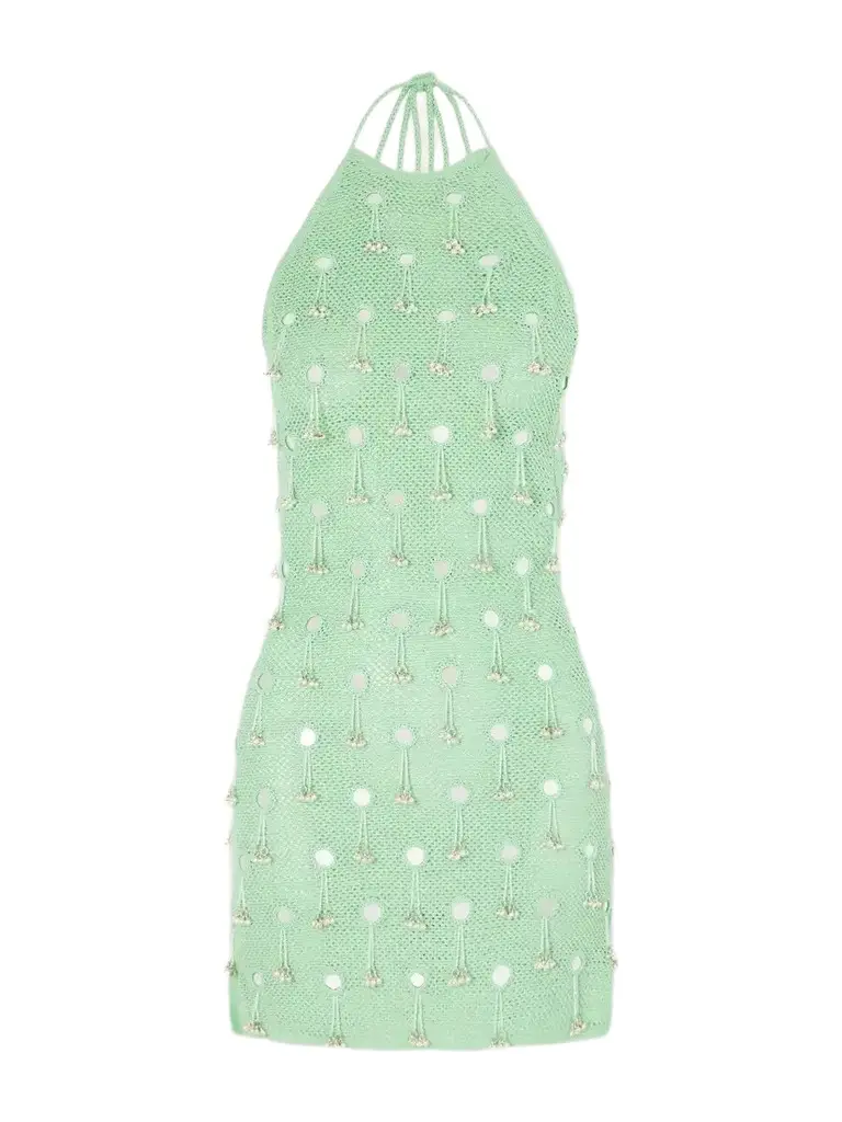 Lilian Embellished Cotton Crochet-knit Halterneck Mini Dress Lilian Embellished Cotton Crochet-knit Halterneck Mini Dress