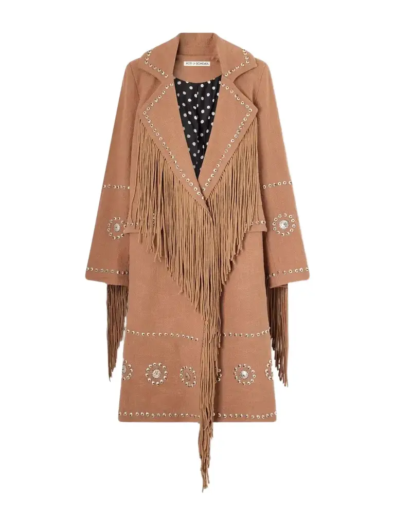 ALIX OF BOHEMIA Petunia Studded Fringe-trimmed Cotton-gauze Coat