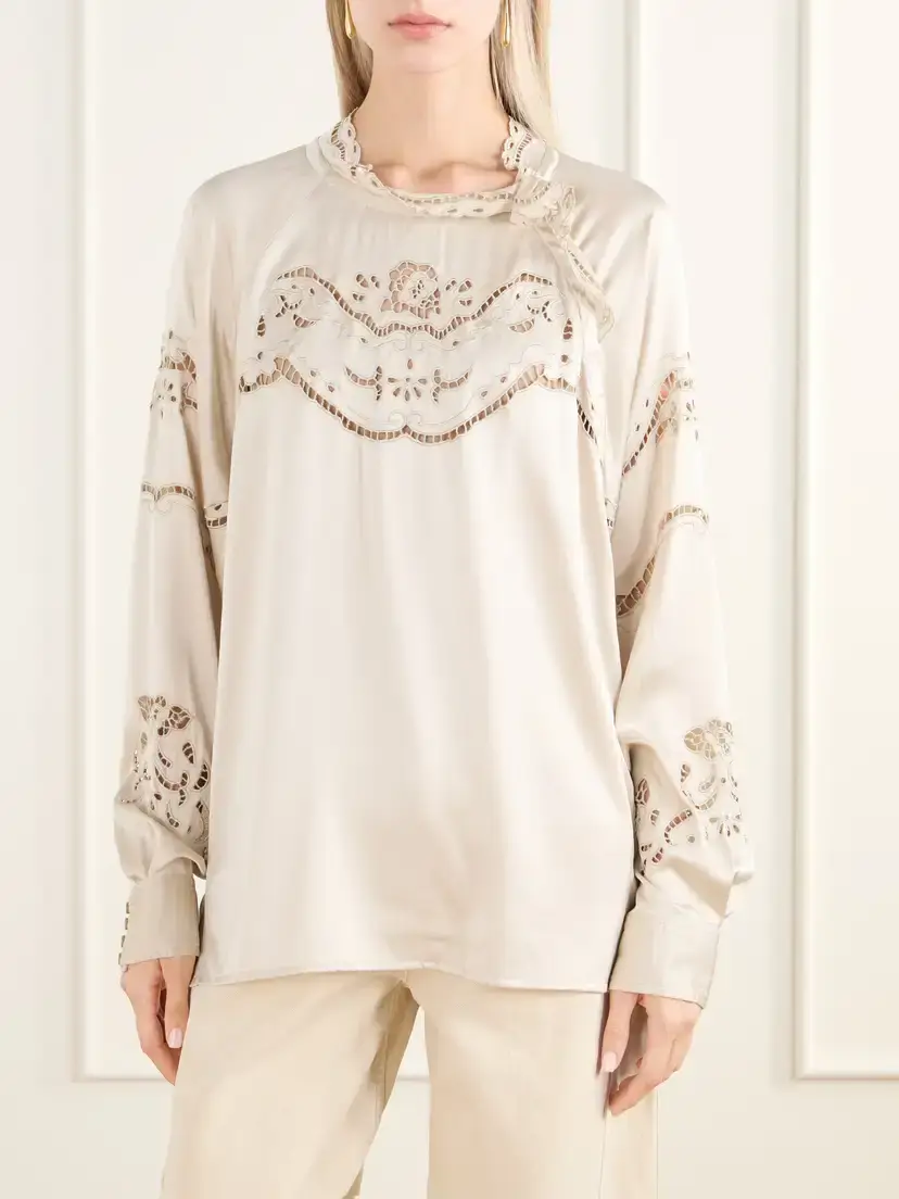 Isabel Marant Enelia Broderie Anglaise Silk-blend Blouse | Thumbnail 3 Isabel Marant Enelia Broderie Anglaise Silk-blend Blouse | Thumbnail 3