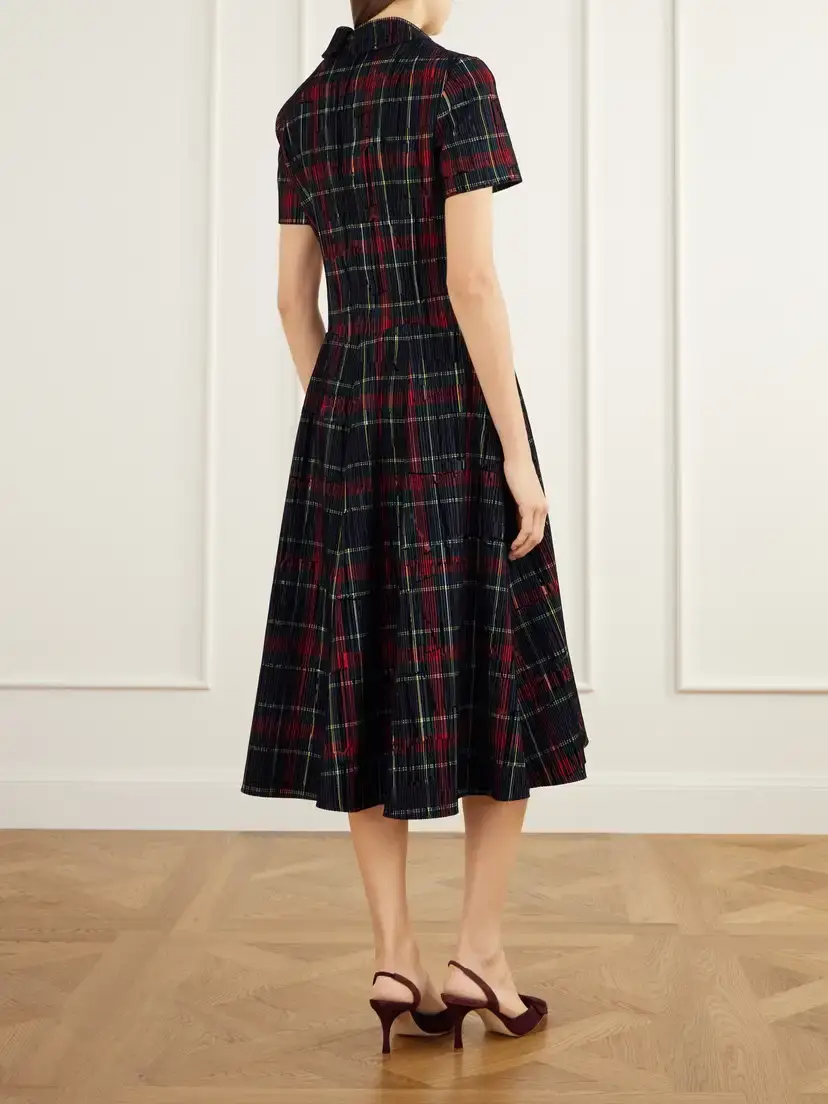 Emilia Wickstead Jody Checked Flocked Velvet-trimmed Gabardine Midi Dress | Thumbnail 3