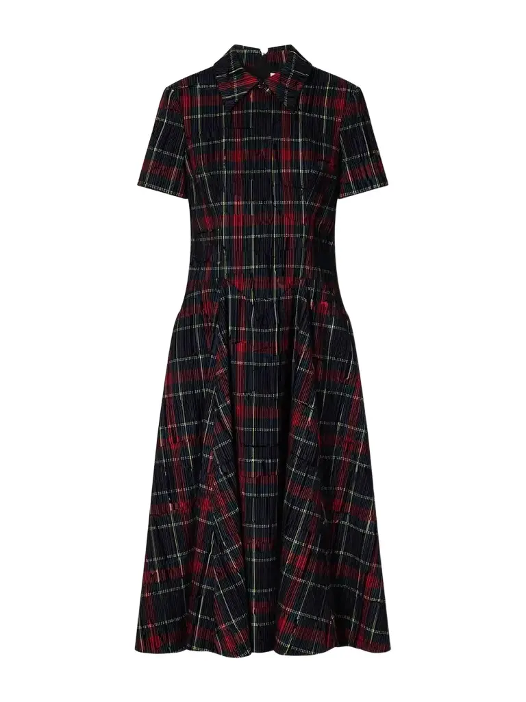 Jody Checked Flocked Velvet-trimmed Gabardine Midi Dress