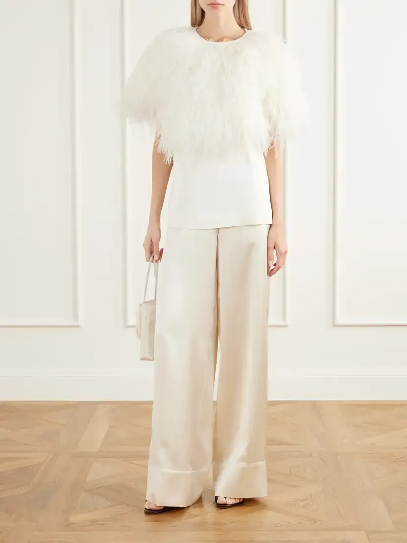 Loulou de Saison Iona Feather-trimmed Crepe Blouse | Thumbnail 2