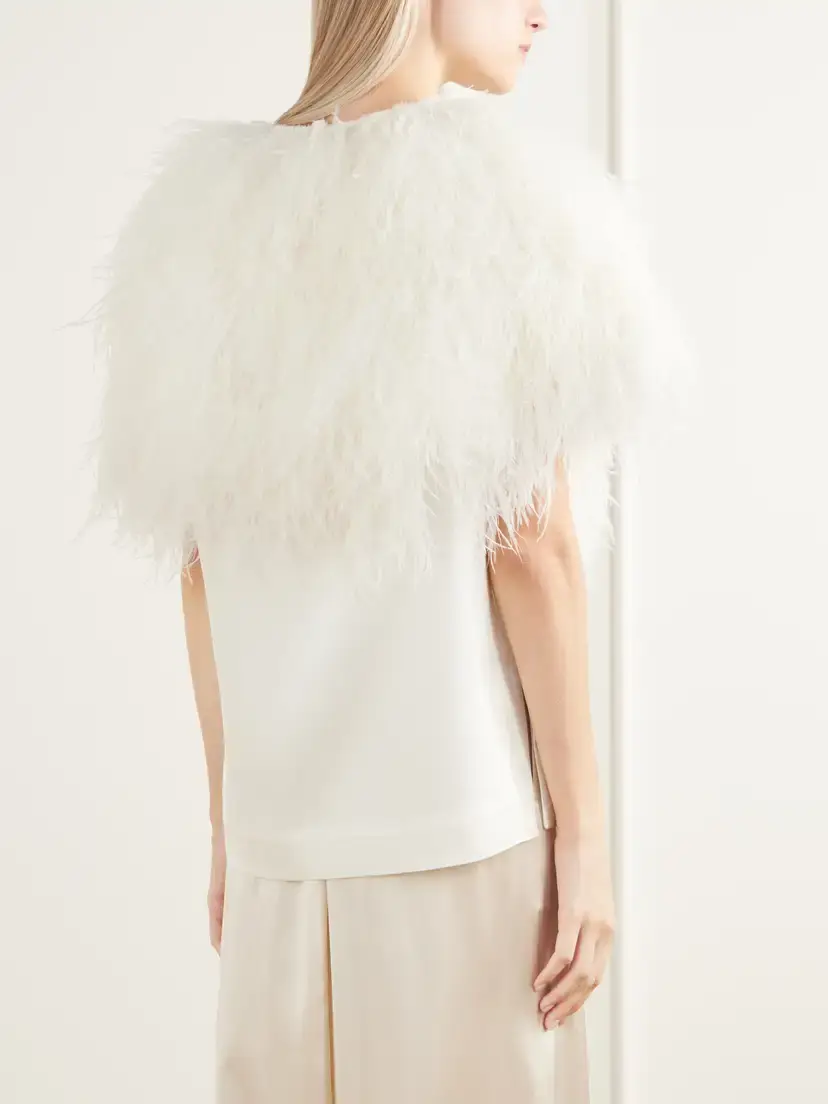 Loulou de Saison Iona Feather-trimmed Crepe Blouse | Thumbnail 3