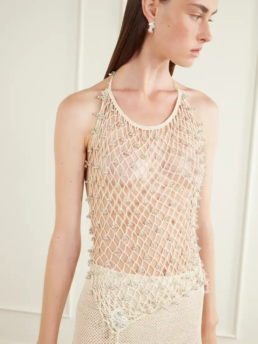 Yoshita 1967 Lilian Embellished Cotton Crochet-knit Halterneck Top | Thumbnail 4 Yoshita 1967 Lilian Embellished Cotton Crochet-knit Halterneck Top | Thumbnail 4