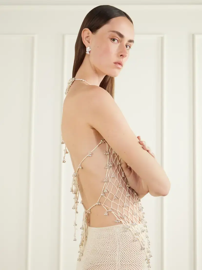 Yoshita 1967 Lilian Embellished Cotton Crochet-knit Halterneck Top | Thumbnail 5 Yoshita 1967 Lilian Embellished Cotton Crochet-knit Halterneck Top | Thumbnail 5