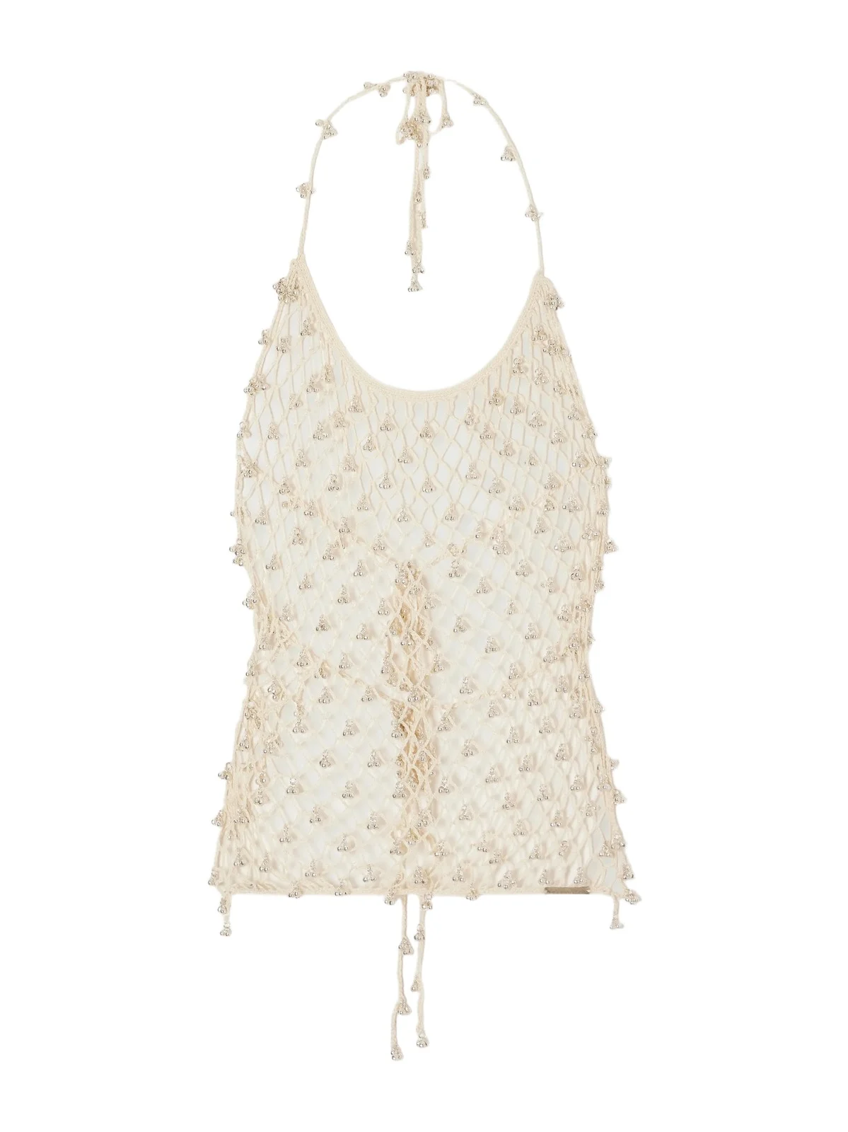Yoshita 1967 Lilian Embellished Cotton Crochet-knit Halterneck Top
