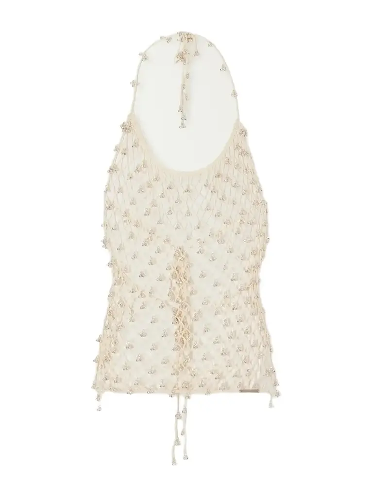 Lilian Embellished Cotton Crochet-knit Halterneck Top Lilian Embellished Cotton Crochet-knit Halterneck Top