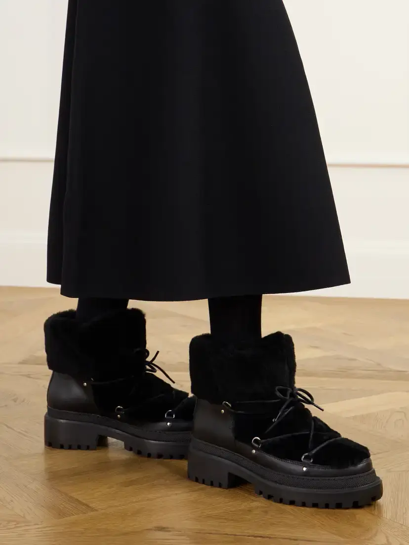 Yves Salomon Lace-detailed Shearling-trimmed Leather Ankle Boots | Thumbnail 2 Yves Salomon Lace-detailed Shearling-trimmed Leather Ankle Boots | Thumbnail 2