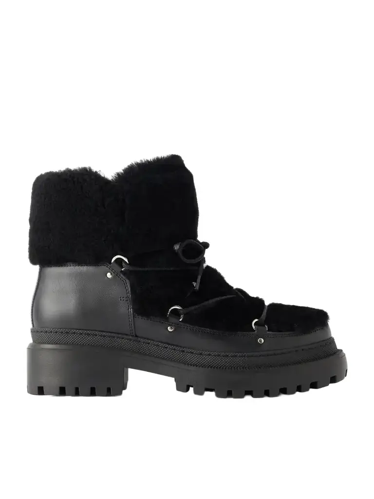 Lace-detailed Shearling-trimmed Leather Ankle Boots Lace-detailed Shearling-trimmed Leather Ankle Boots