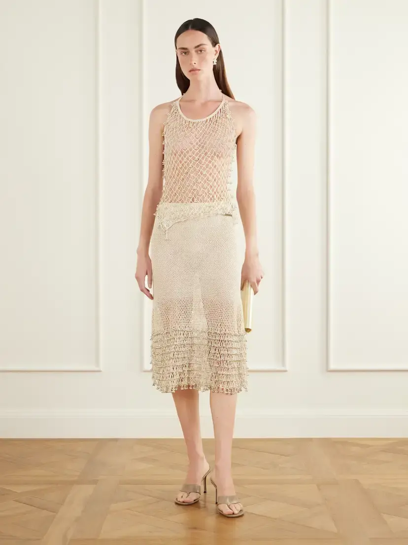 Yoshita 1967 Amandine Embellished Cotton Crochet-knit Midi Skirt | Thumbnail 2 Yoshita 1967 Amandine Embellished Cotton Crochet-knit Midi Skirt | Thumbnail 2