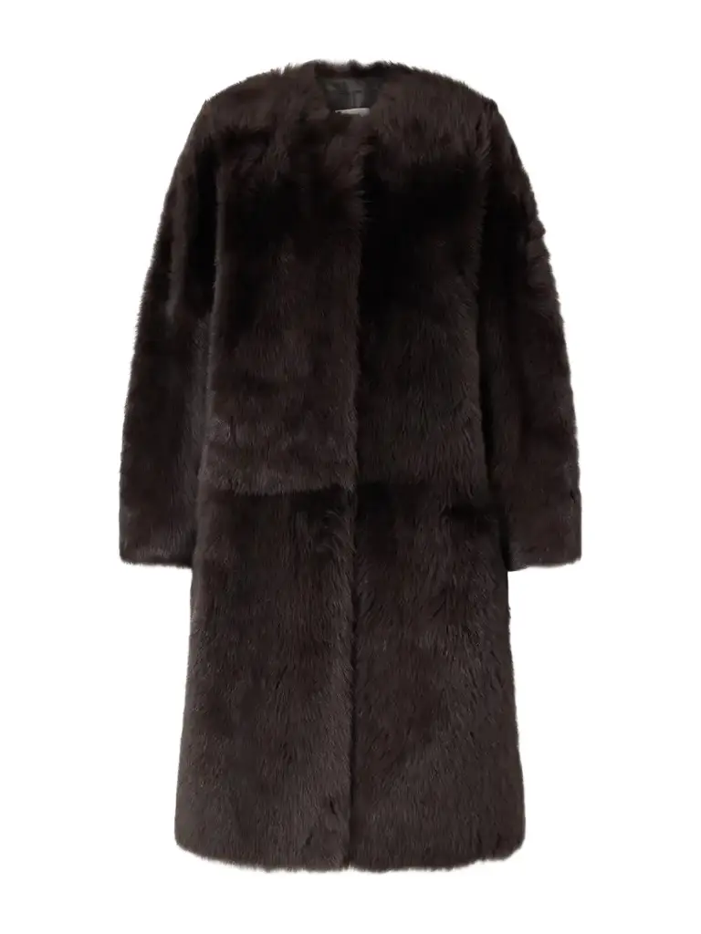 Gemma Collarless Paneled Shearling Coat