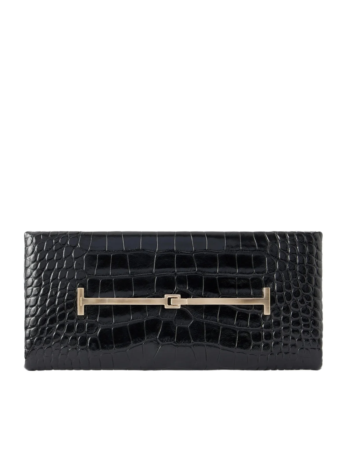 Tom Ford Arc T-embellished Croc-effect Leather Clutch