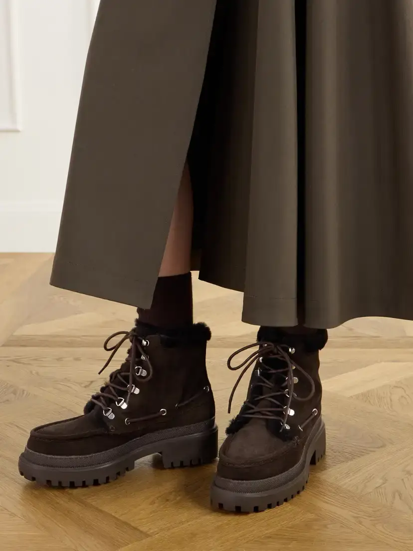 Yves Salomon Eyelet-detailed Brushed Shearling-trimmed Suede Ankle Boots | Thumbnail 2 Yves Salomon Eyelet-detailed Brushed Shearling-trimmed Suede Ankle Boots | Thumbnail 2