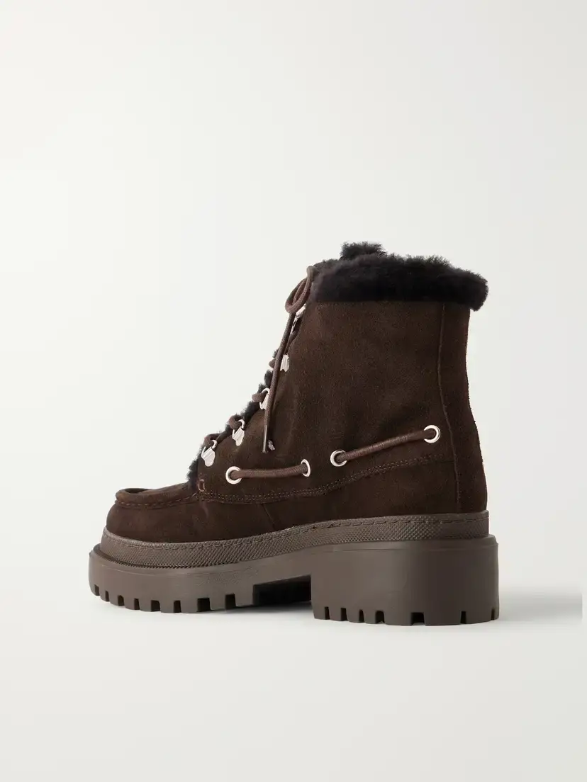 Yves Salomon Eyelet-detailed Brushed Shearling-trimmed Suede Ankle Boots | Thumbnail 3 Yves Salomon Eyelet-detailed Brushed Shearling-trimmed Suede Ankle Boots | Thumbnail 3