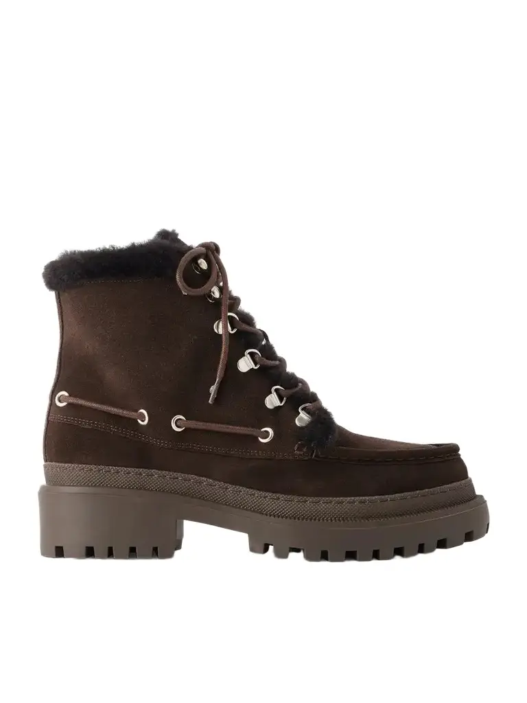 Eyelet-detailed Brushed Shearling-trimmed Suede Ankle Boots Eyelet-detailed Brushed Shearling-trimmed Suede Ankle Boots