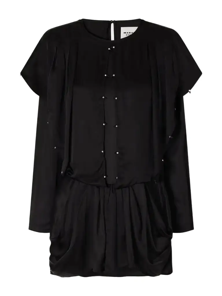 Blissa Embellished Gathered Satin Mini Dress Blissa Embellished Gathered Satin Mini Dress