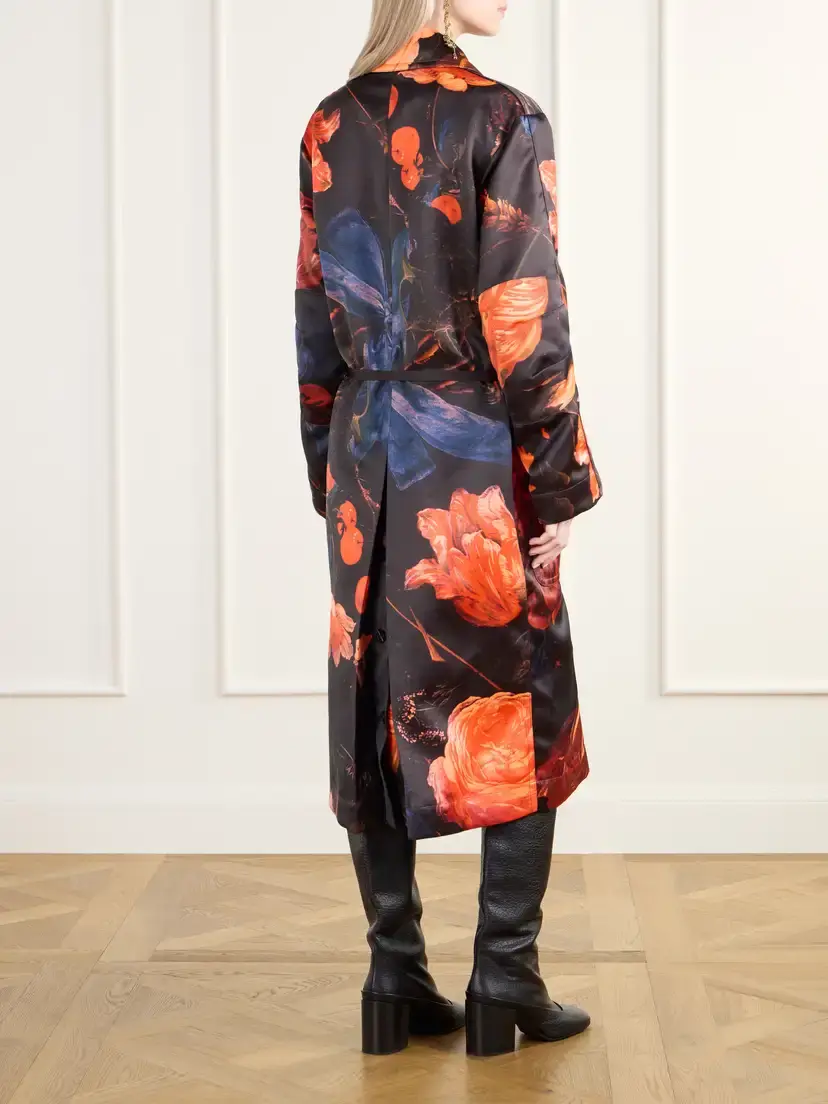 Dries Van Noten Belted Floral-print Duchess-satin Coat | Thumbnail 3