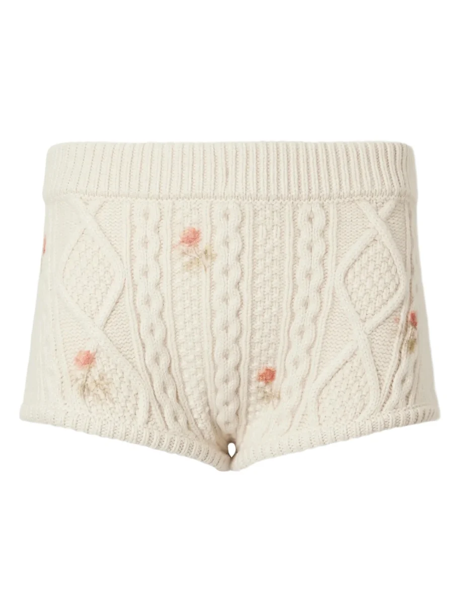 Magda Butrym Floral Cable-knit Wool And Cashmere-blend Shorts - Neutrals