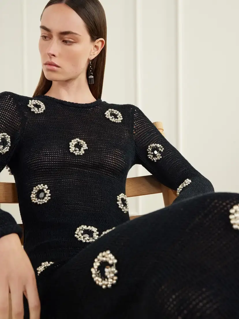 Yoshita 1967 Maia Embellished Open-back Cotton Crochet-knit Midi Dress | Thumbnail 4 Yoshita 1967 Maia Embellished Open-back Cotton Crochet-knit Midi Dress | Thumbnail 4