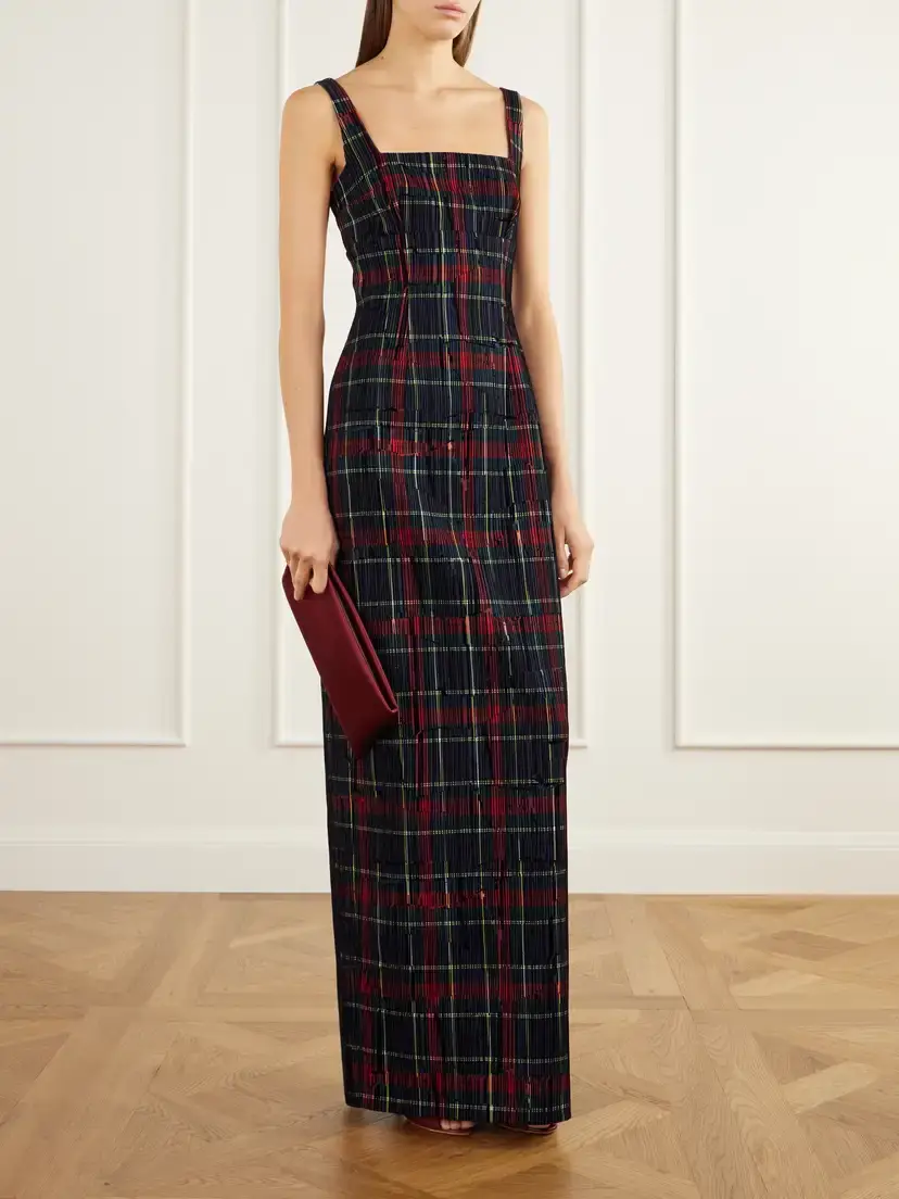 Emilia Wickstead Micheline Checked Flocked Velvet-trimmed Gabardine Maxi Dress | Thumbnail 2