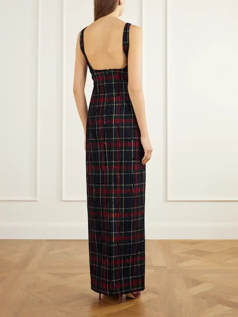 Emilia Wickstead Micheline Checked Flocked Velvet-trimmed Gabardine Maxi Dress | Thumbnail 3