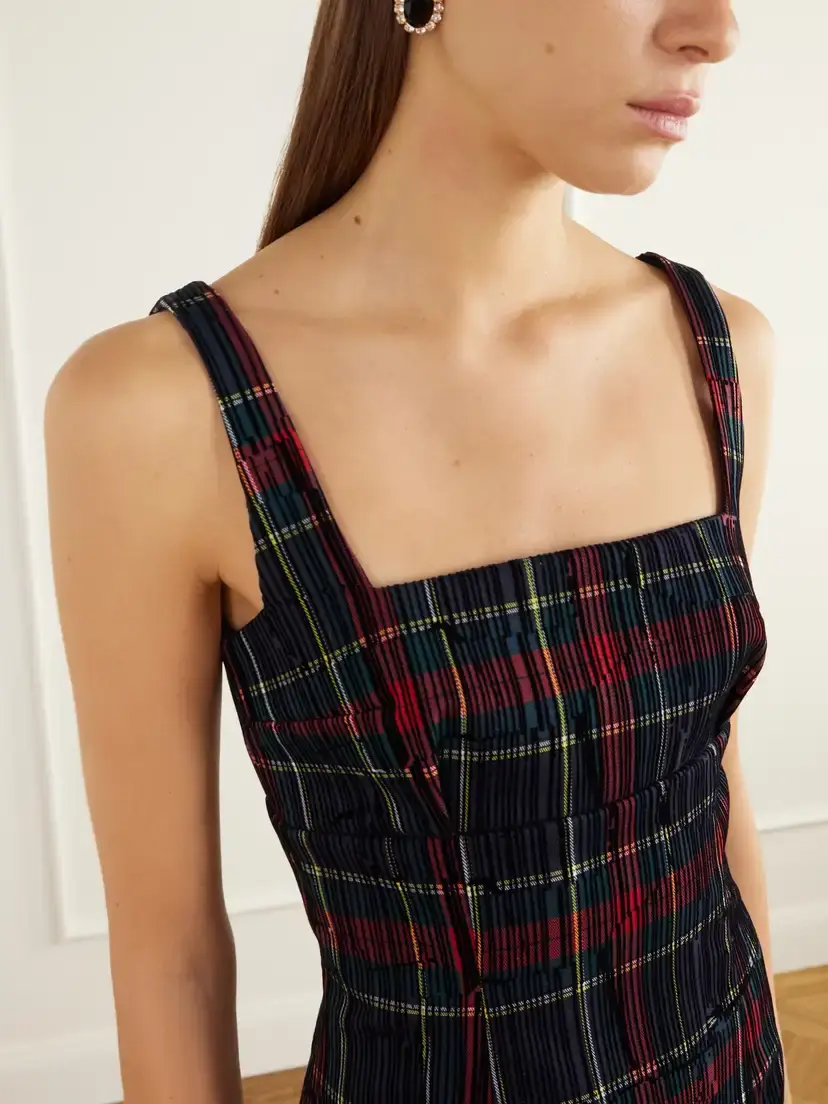 Emilia Wickstead Micheline Checked Flocked Velvet-trimmed Gabardine Maxi Dress | Thumbnail 4