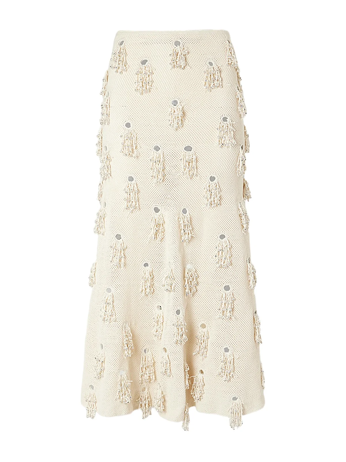 Jane Fringed-embellished Cotton Crochet-knit Midi Skirt