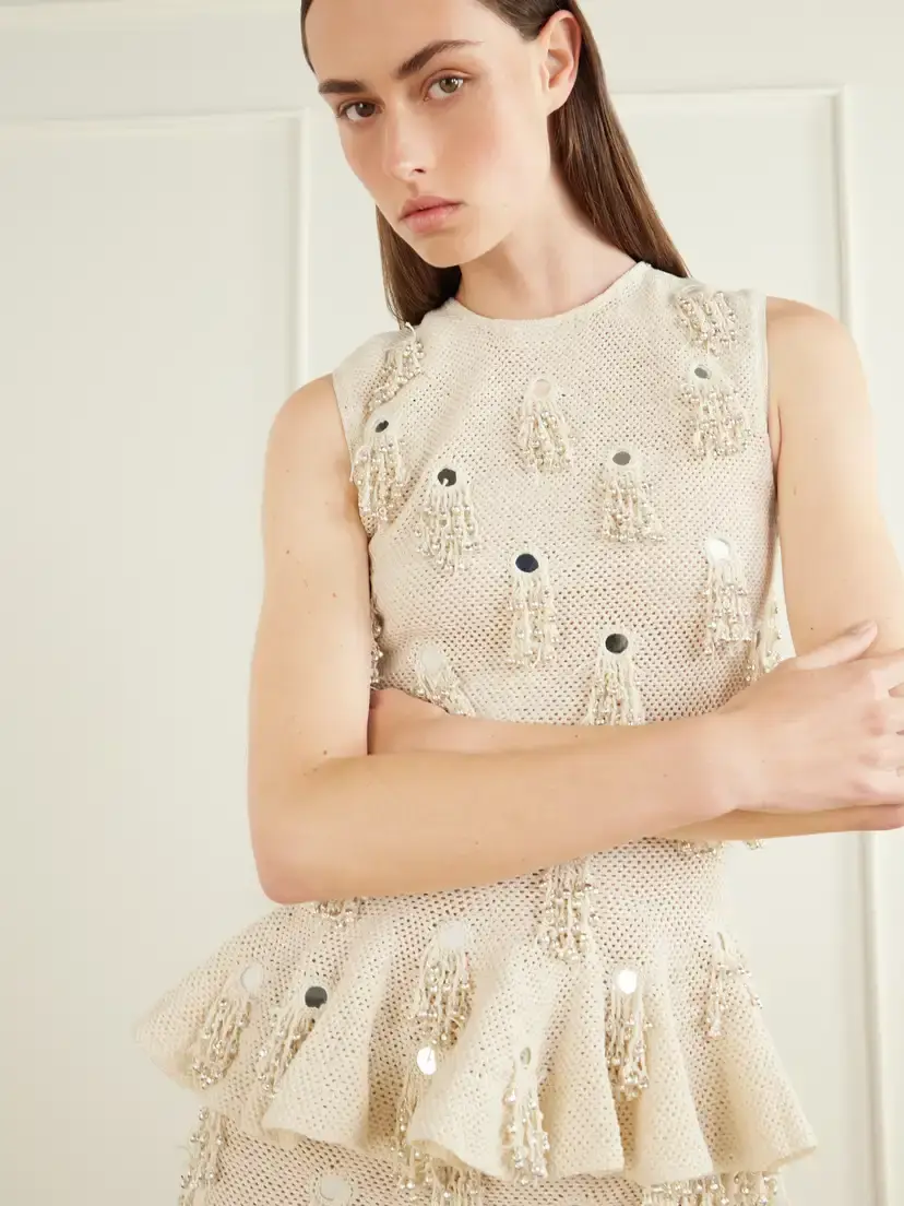 Yoshita 1967 Yashvi Fringe-embellished Peplum Cotton Crochet-knit Top | Thumbnail 4 Yoshita 1967 Yashvi Fringe-embellished Peplum Cotton Crochet-knit Top | Thumbnail 4